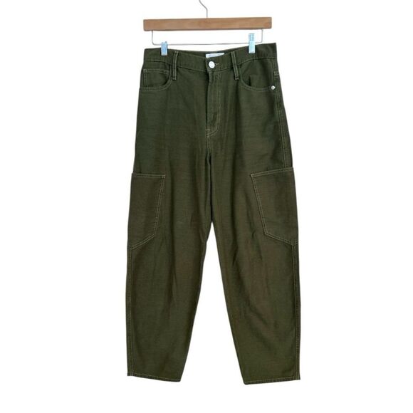 Frame Fatigue Green High-Waist Lightweight Barrel Cropped Cargo Jeans, Size 27 - Picture 5 of 14
